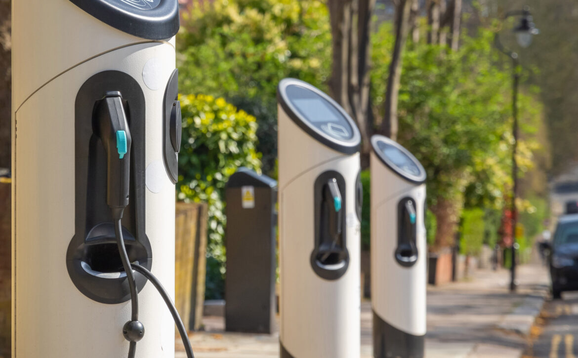 Electric car charging station on London street